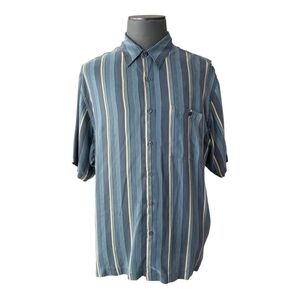 NWT KAID Button Front Men’s Shirt Silk Shirt Blue Yellow Stripes All Over Shirt
